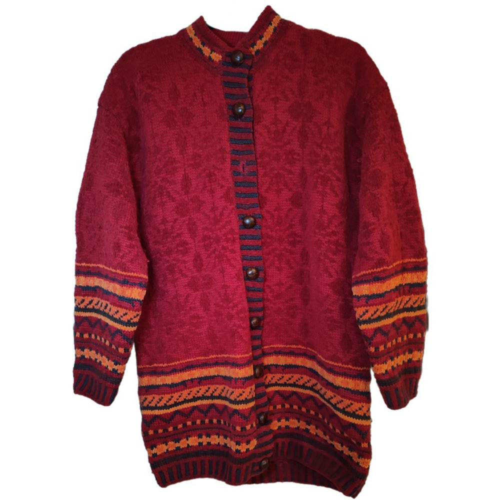 J.Peterman Company VTG Red Wool Women's Button Up‎ Wool Sweater Size XS